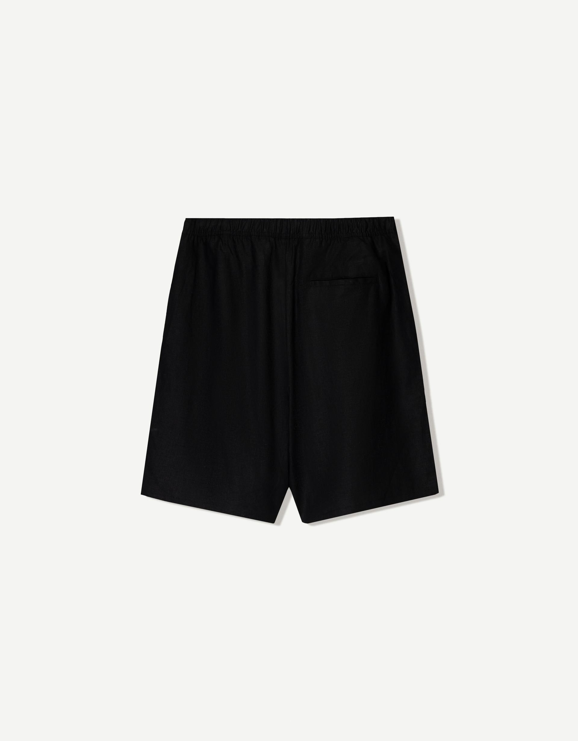 Erkek keten karışımlı loose fit jogger bermuda